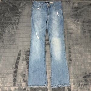 BCBGeneration Mid Rise Bootcut Jeans Distressed Light Wash Denim Size 7/28